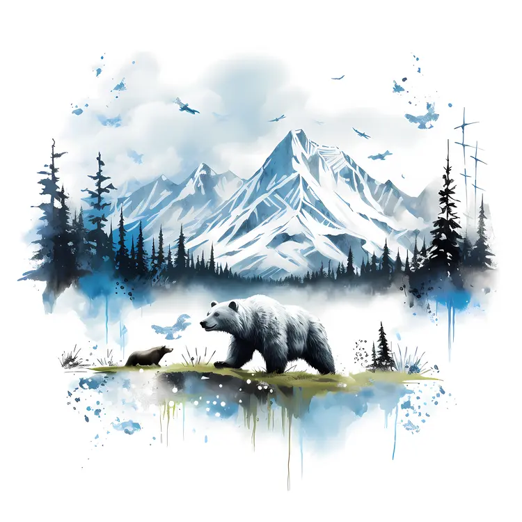 Bear in Snowy Mountain Landscape