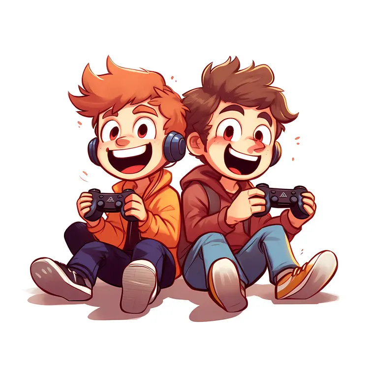 Kids Enjoying Video Games with Controllers