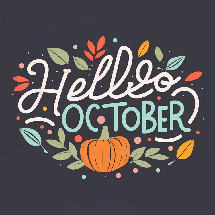 Hello October Text with Pumpkin