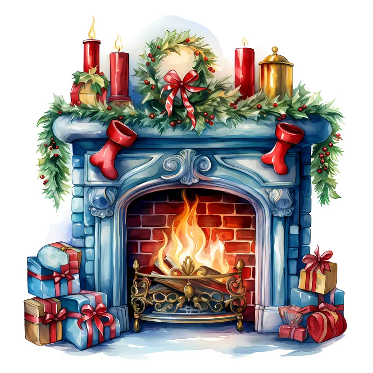 Blue Christmas Fireplace
