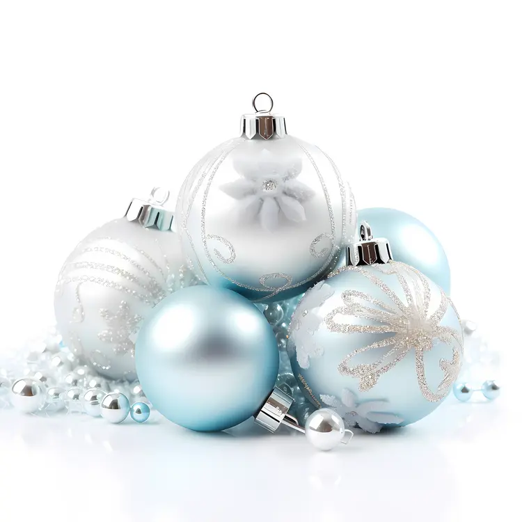 Cluster of Blue and Silver Christmas Ornaments