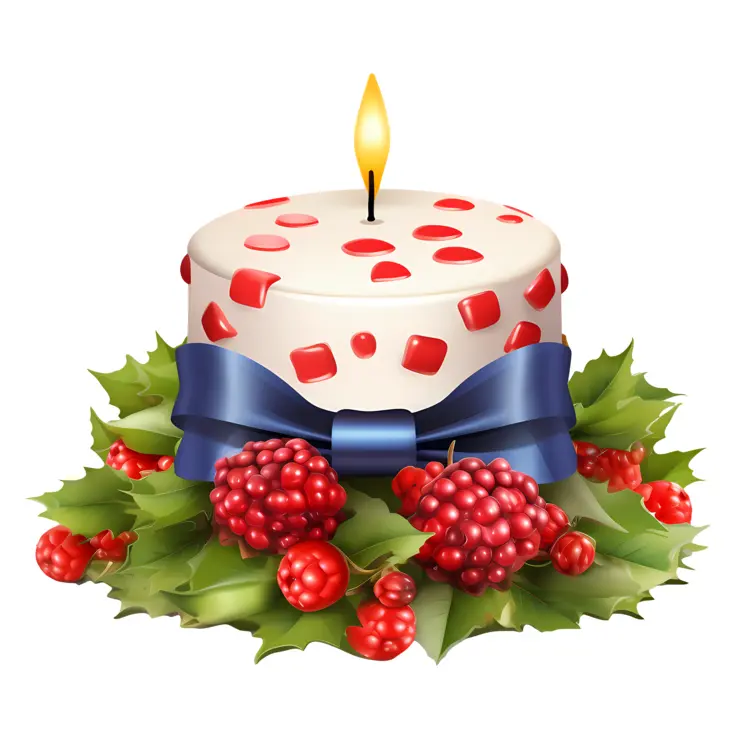 White Candle with Blue Ribbon and Red Berries