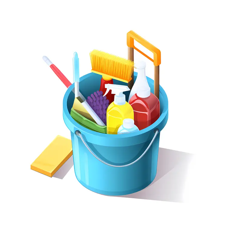 Blue Bucket with Cleaning Supplies
