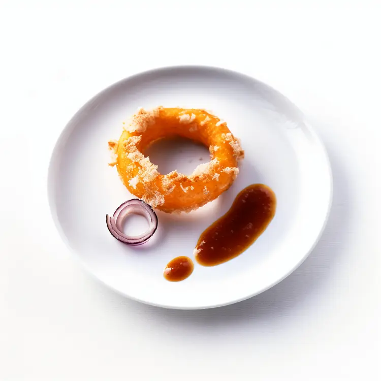 Onion Ring with Sauce on White Plate