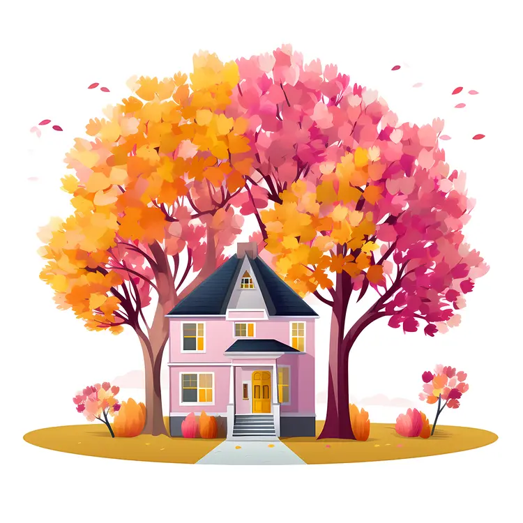 Cozy House with Colorful Autumn Trees