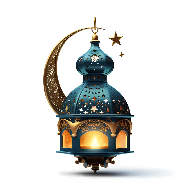 Intricate Lantern with Crescent Moon and Stars