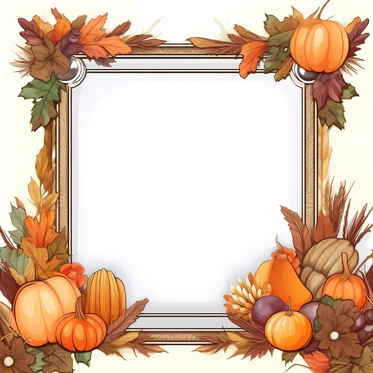 Autumn Frame with Pumpkins and Leaves