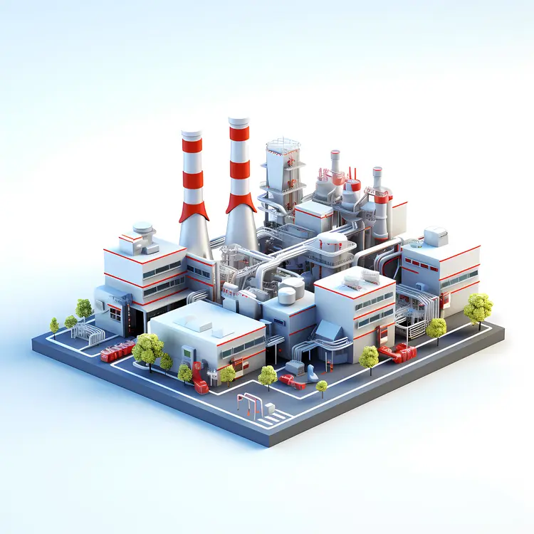 Modern Industrial Factory with Pipes and Machinery