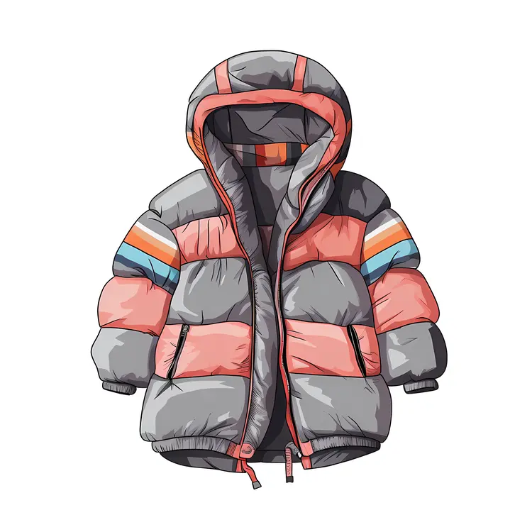 Gray and Pink Hooded Puffer Jacket for Winter