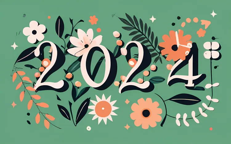 2024 with Flowers and Leaves