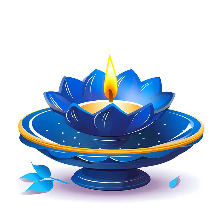Blue Lotus Candle Holder with Flame