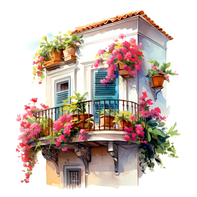 Picturesque Balcony with Flowering Plants