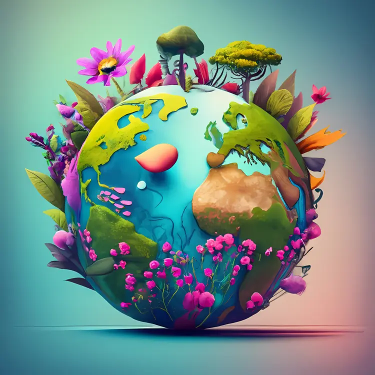 Earth with Flowers and Leaves