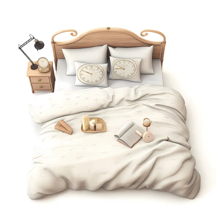 Cozy Bed with White Bedding and Nightstand