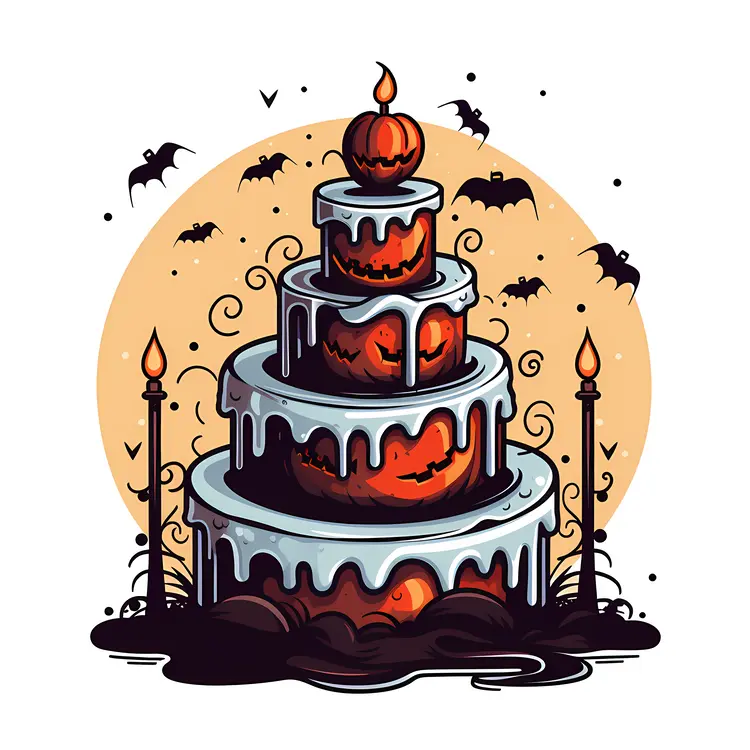 Spooky Halloween Cake with Pumpkins and Bats