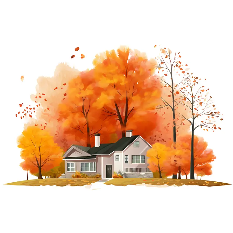 Small house surrounded by autumn trees