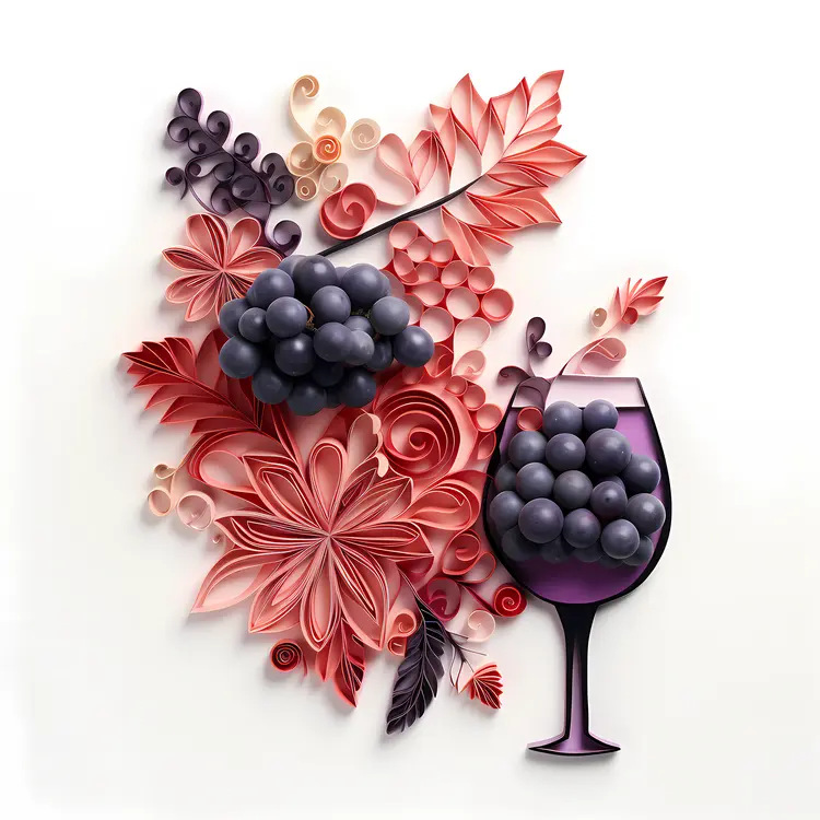Purple Grapes and Wine Glass in Artistic Style