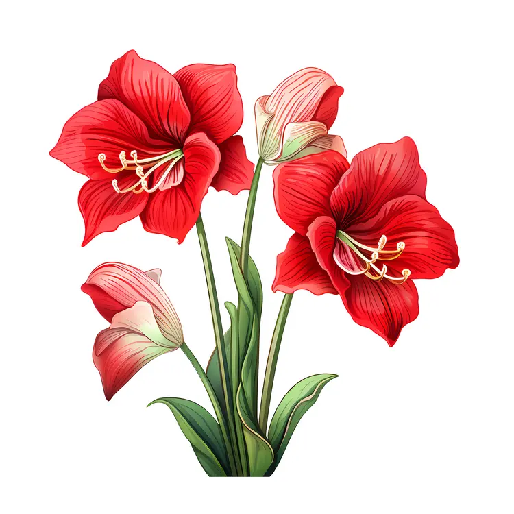 Red Flowers with Green Leaves