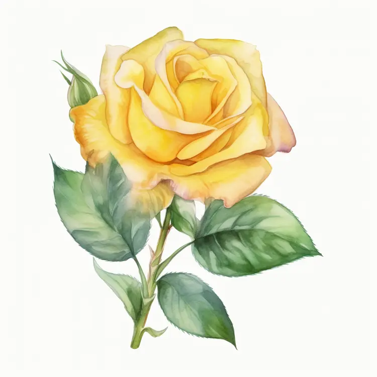 Beautiful Yellow Rose Watercolor Illustration
