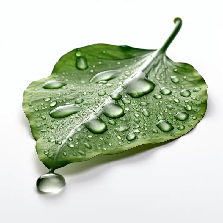 Dewy Green Leaf with Water Droplets