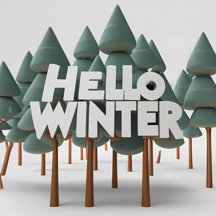 Hello Winter Text in Forest