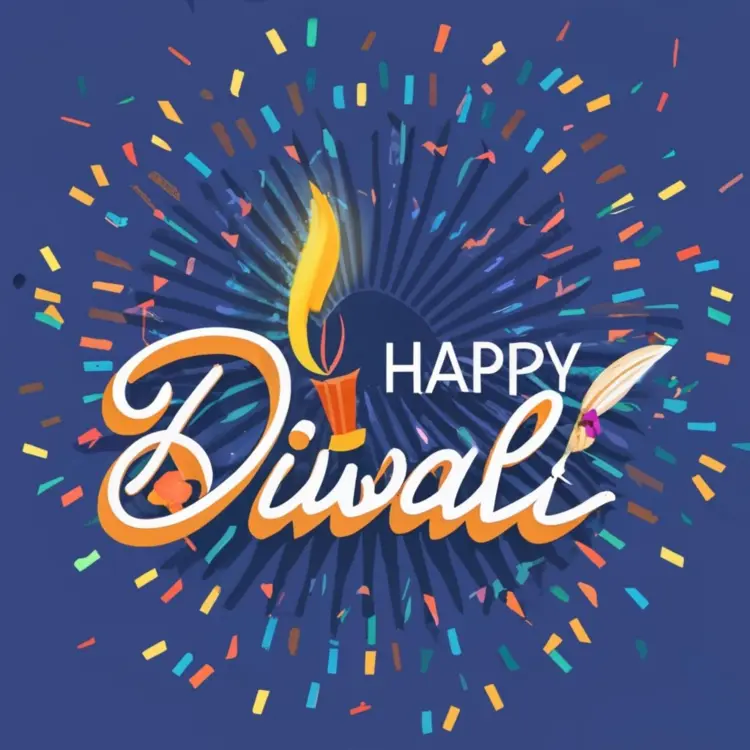 Happy Diwali with Confetti and Diya