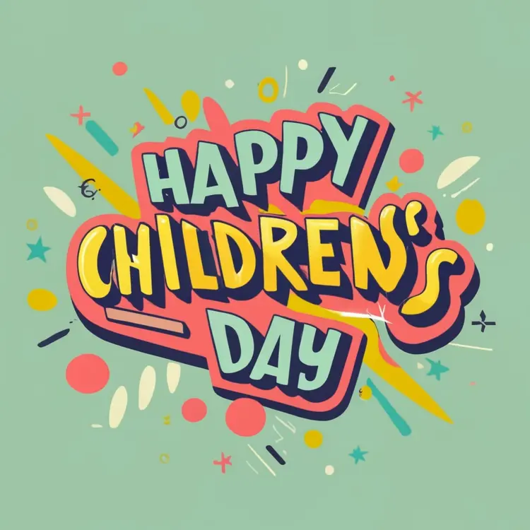 Vibrant Happy Children's Day Text with Confetti