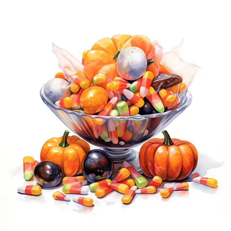 Halloween Candy Bowl and Pumpkins