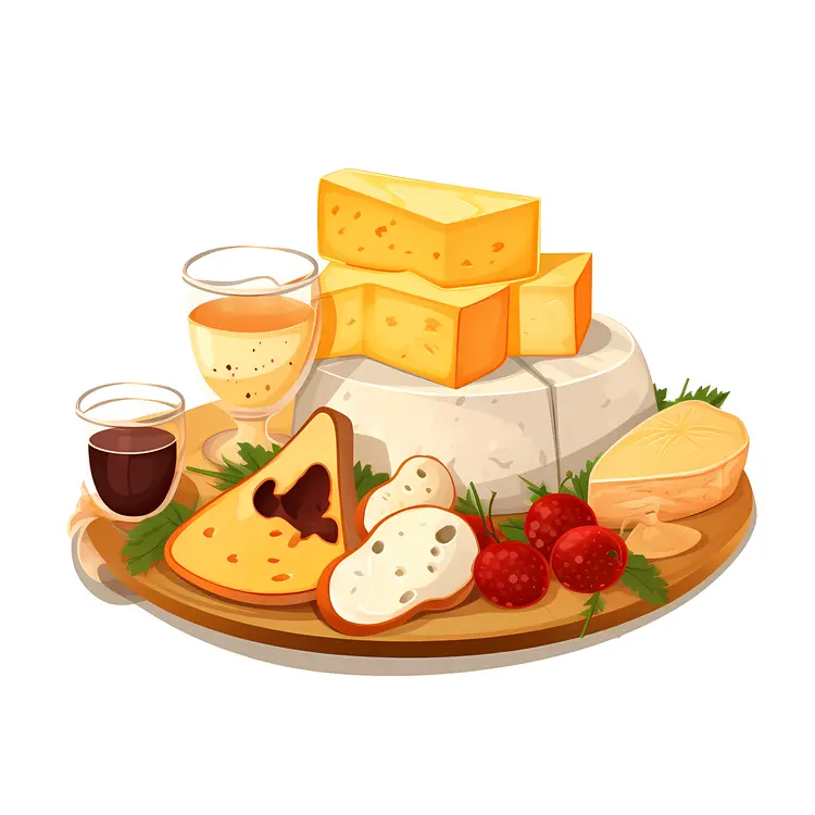 Cheese Board with Raspberries and Wine