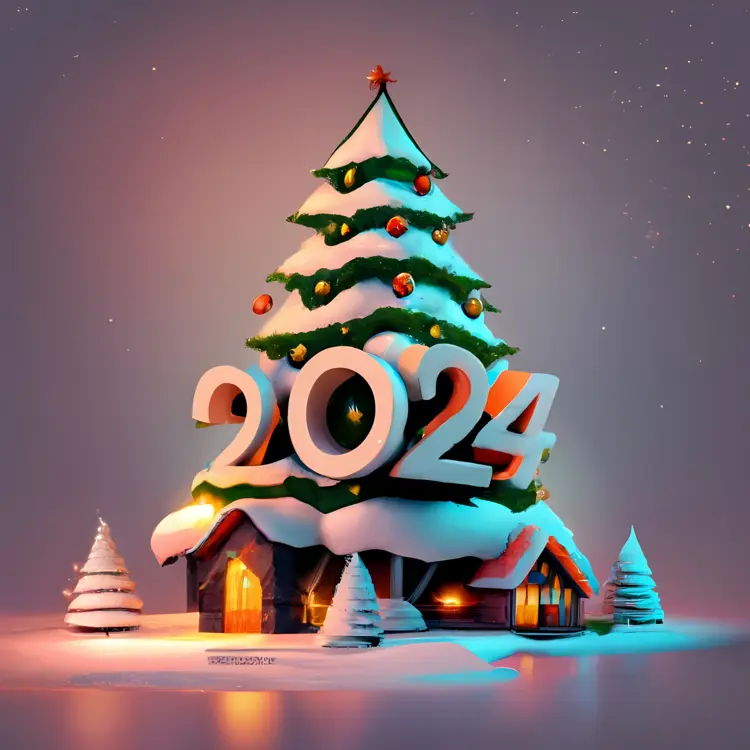 Snowy Christmas Tree with 2024