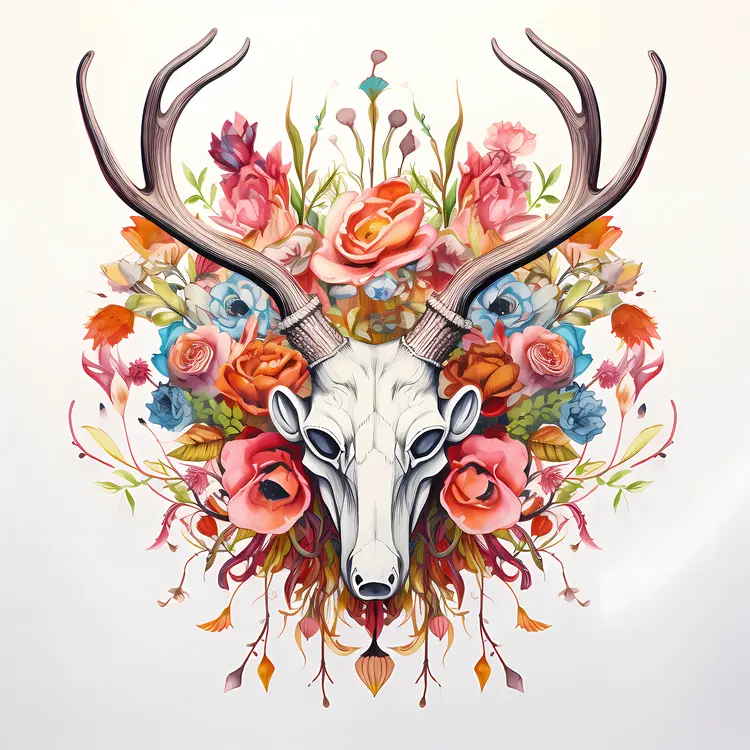Floral Deer Skull Art