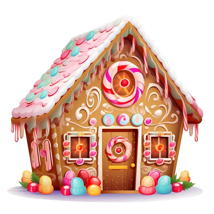 Gingerbread house with peppermint decorations