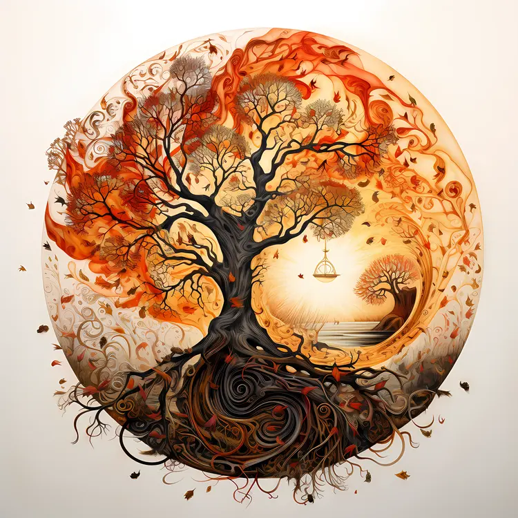 Autumn Tree and Moon in Elegant Nature Art