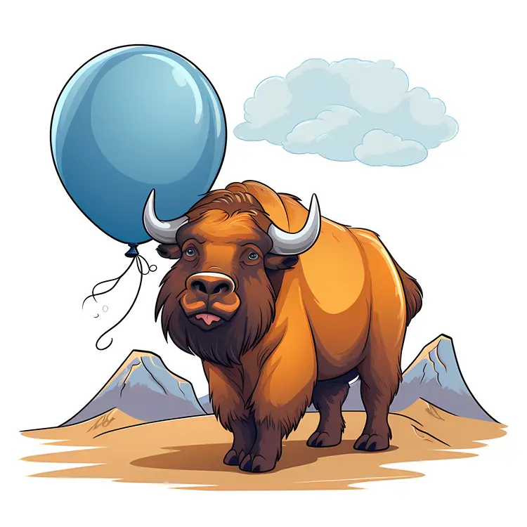 Bison with Balloon Illustration