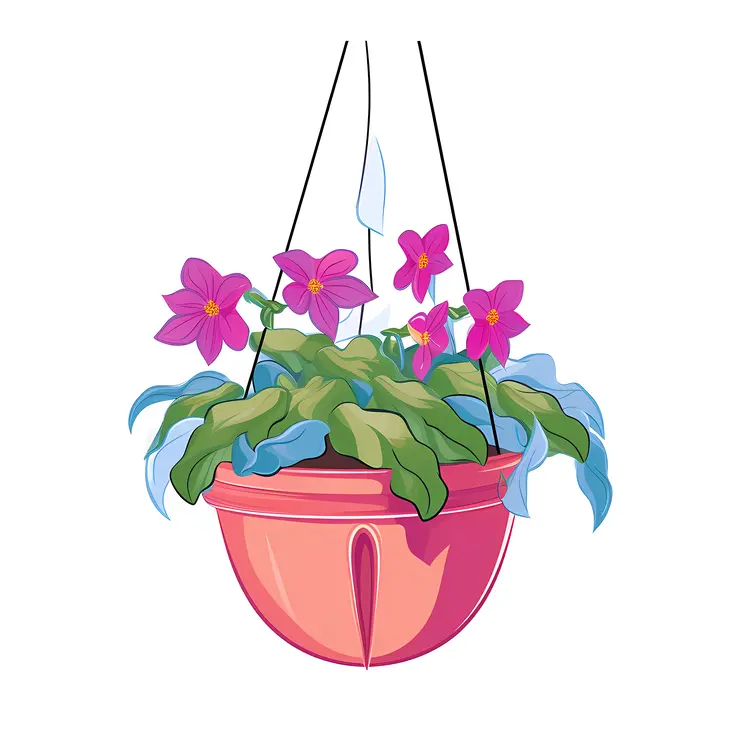 Beautiful Hanging Flower Pot with Pink Flowers