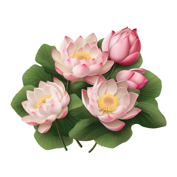 Beautiful Pink Lotus Flowers with Green Leaves