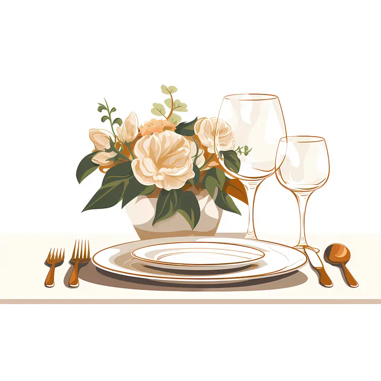 Simple Table Setting with Flowers and Glasses