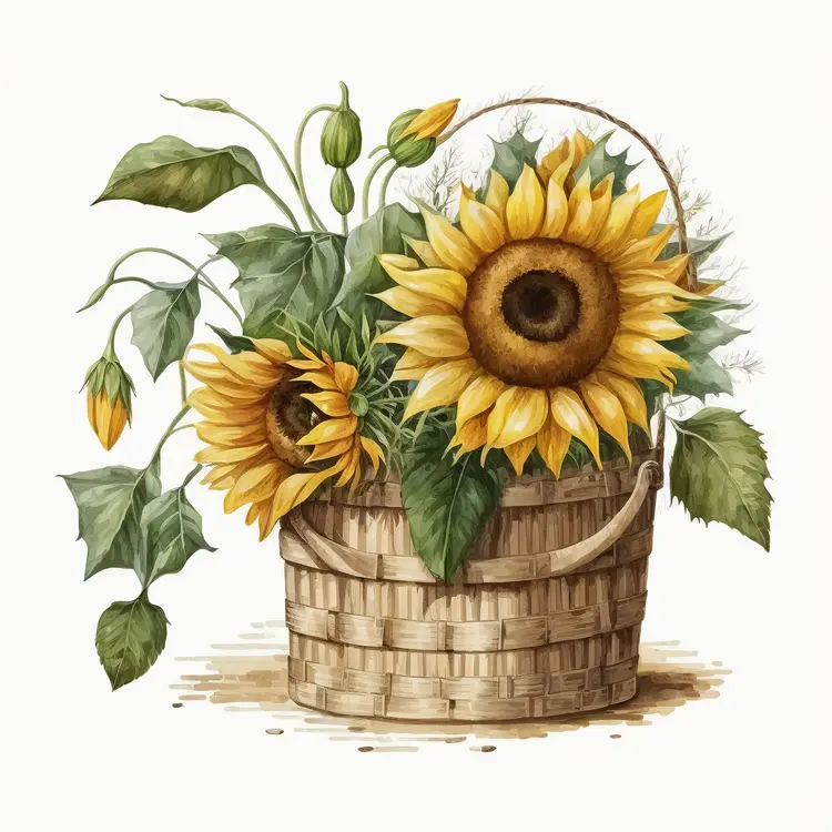 Beautiful Sunflower Basket Illustration