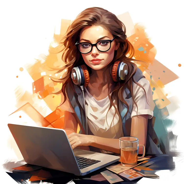 Woman with Laptop and Headphones