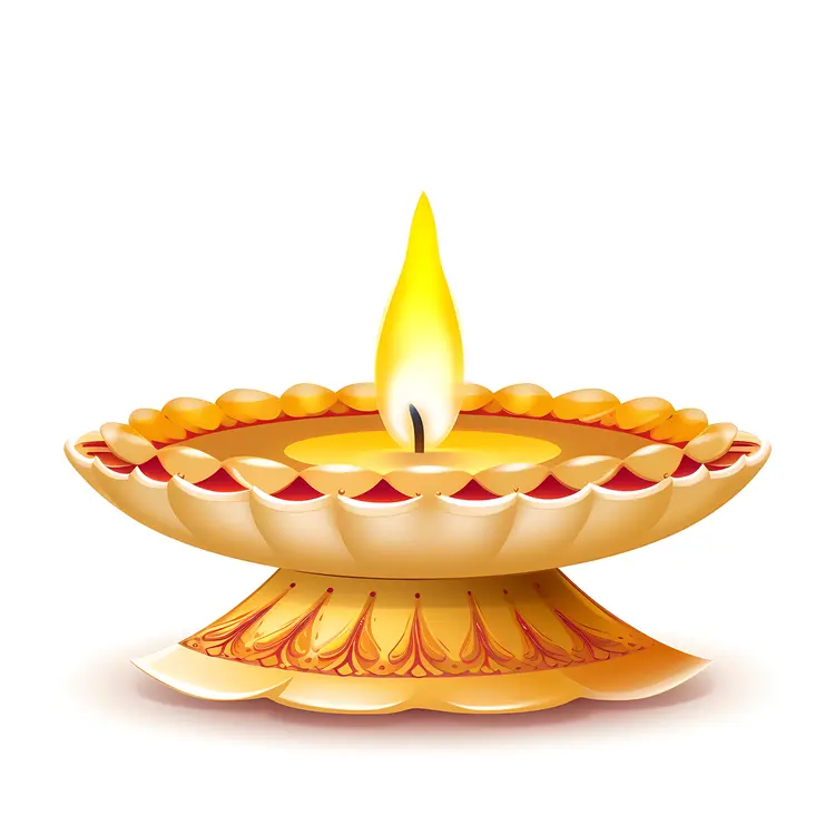 Golden Diya Lamp with Flame for Diwali Festival