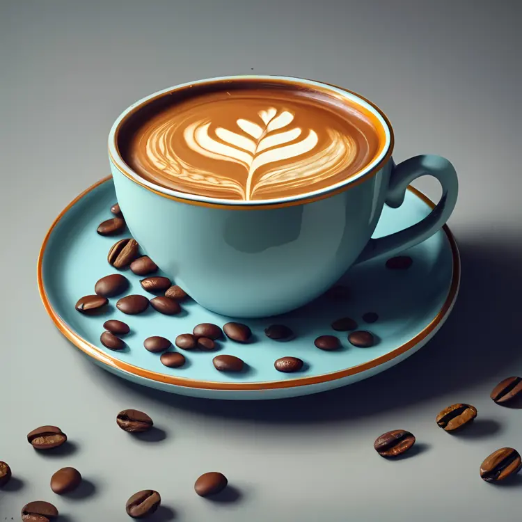 Latte Art Coffee in Blue Cup