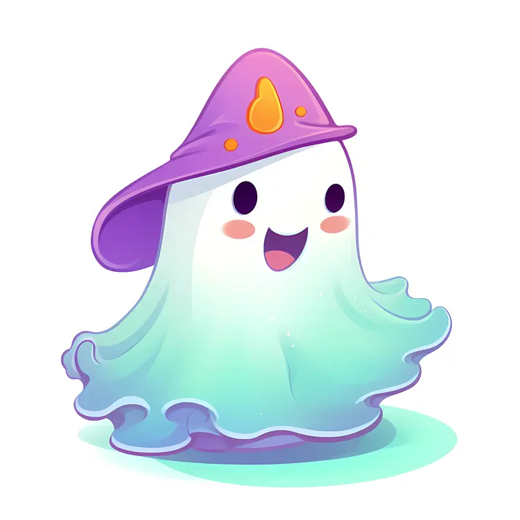 Cute Cartoon Ghost with Hat for Halloween