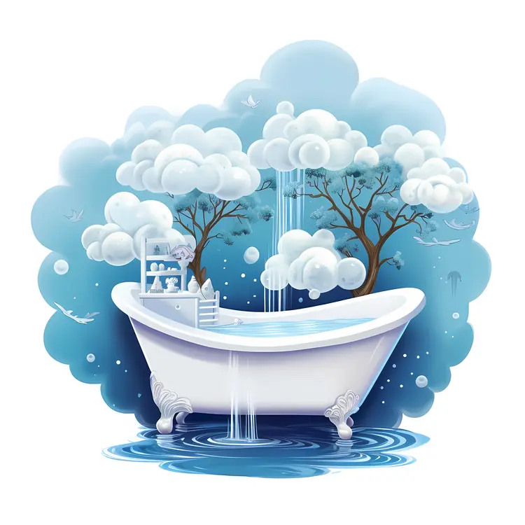 Dreamy White Bathtub with Clouds