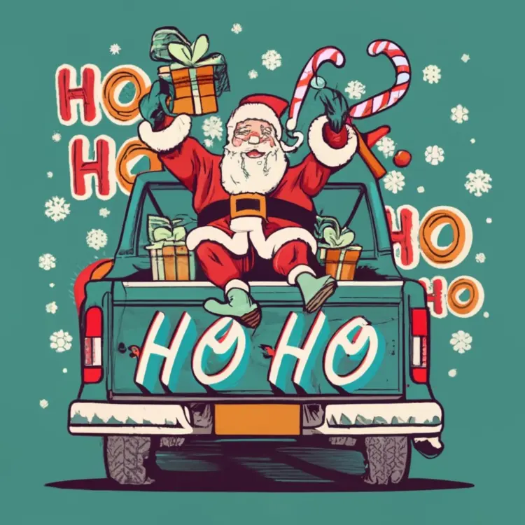 Santa Claus with Candy Canes and Gifts in Truck