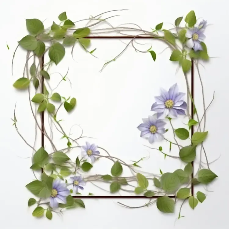 Beautiful Flower Frame with Green Leaves and Purple Flowers