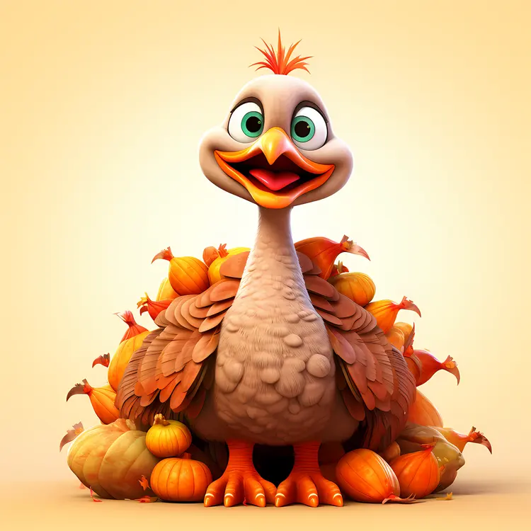 Smiling Turkey with Pumpkins