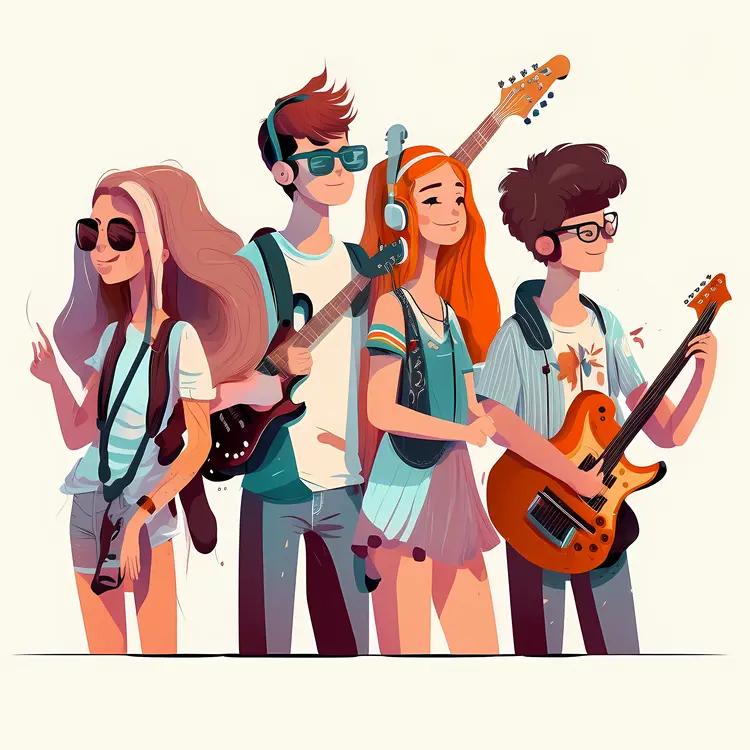 Cool Band Cartoon Illustration