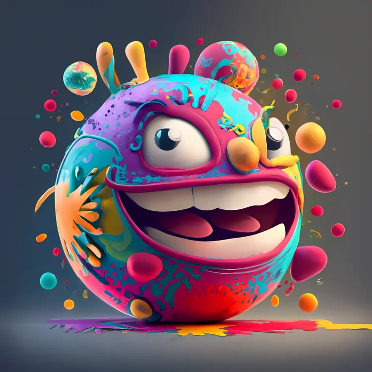 Colorful Smiling Face Cartoon with Splashes