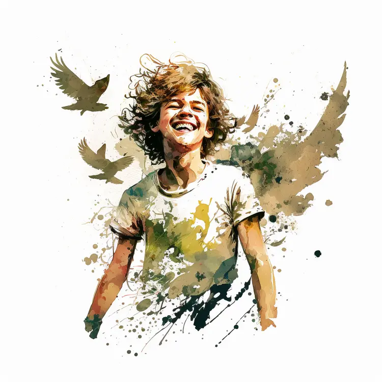 Happy Child with Birds in Artistic Background