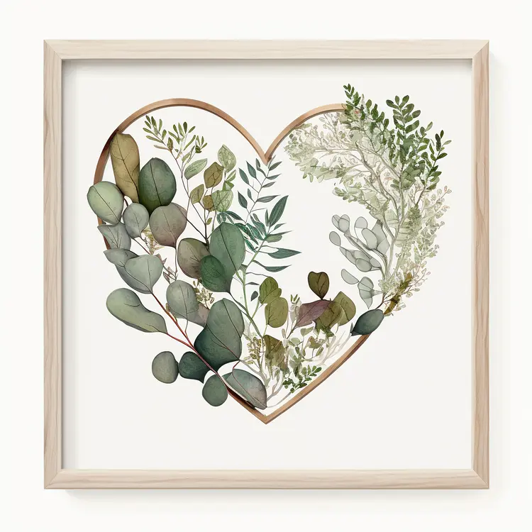 Heart-shaped Botanical Artwork in Wooden Frame